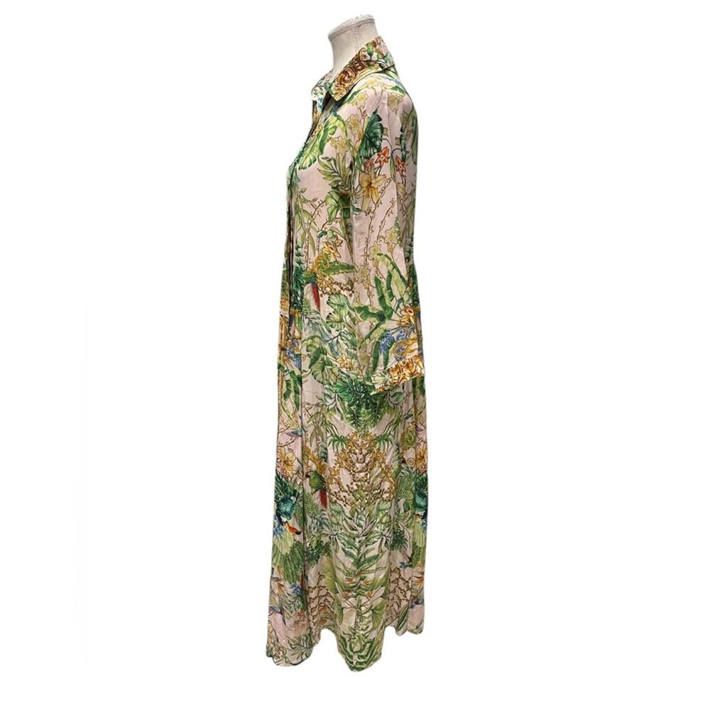 jayshree dalal Tropical Silk Blend Long Shirt Dress Sz:L - Picture 3 of 11